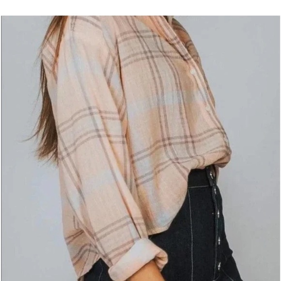 Free People Curie Plaid Dolman Sleeve Button Top - Picture 6 of 15